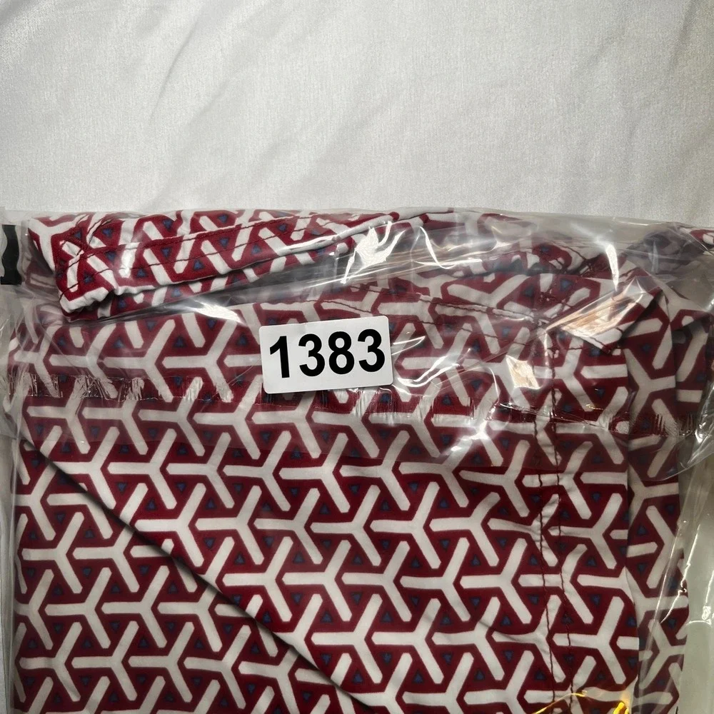 Suitsupply Swim Shorts Men's XL Red Geometric Adjustable Waist Beach Trunks EUC